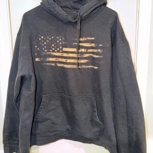 Distressed American Flag Black Pullover Hoodie Sweatshirt